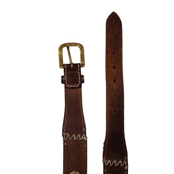 Eddie Bauer Brown Leather Belt with Contrast Stitching & Jute Detail Unisex sz L - Picture 8 of 9